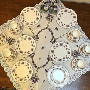 Royal Albert Violetta Violets 6 Tea Cups Saucers & Cake Plates & Tablecloth